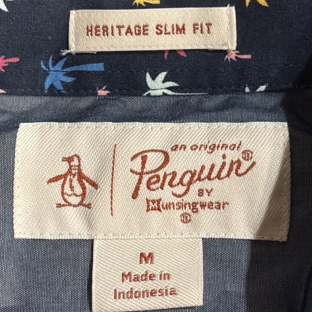 Penguin Button Up Shirt Palm Trees Heritage Slim Fit Short Sleeve Mens‎ Medium - Picture 6 of 10